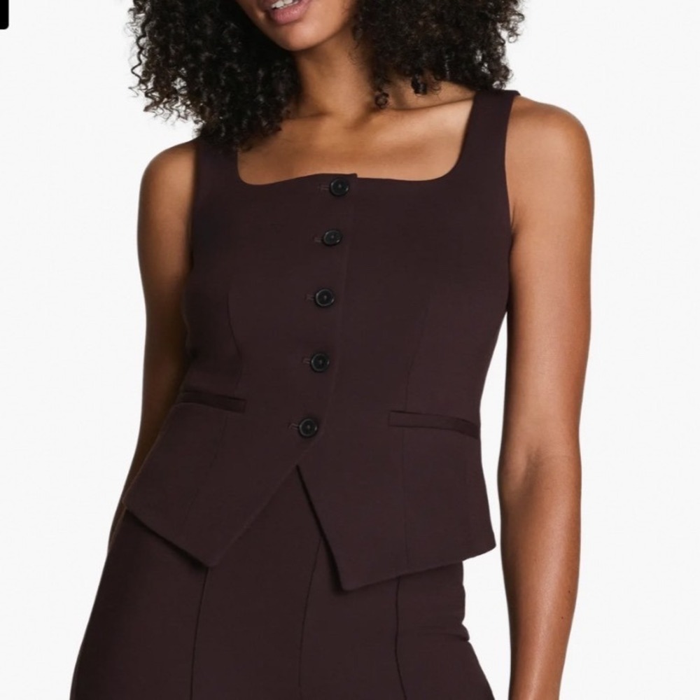 SPANX Ponte Button Up Vest Truffle Brown Medium
